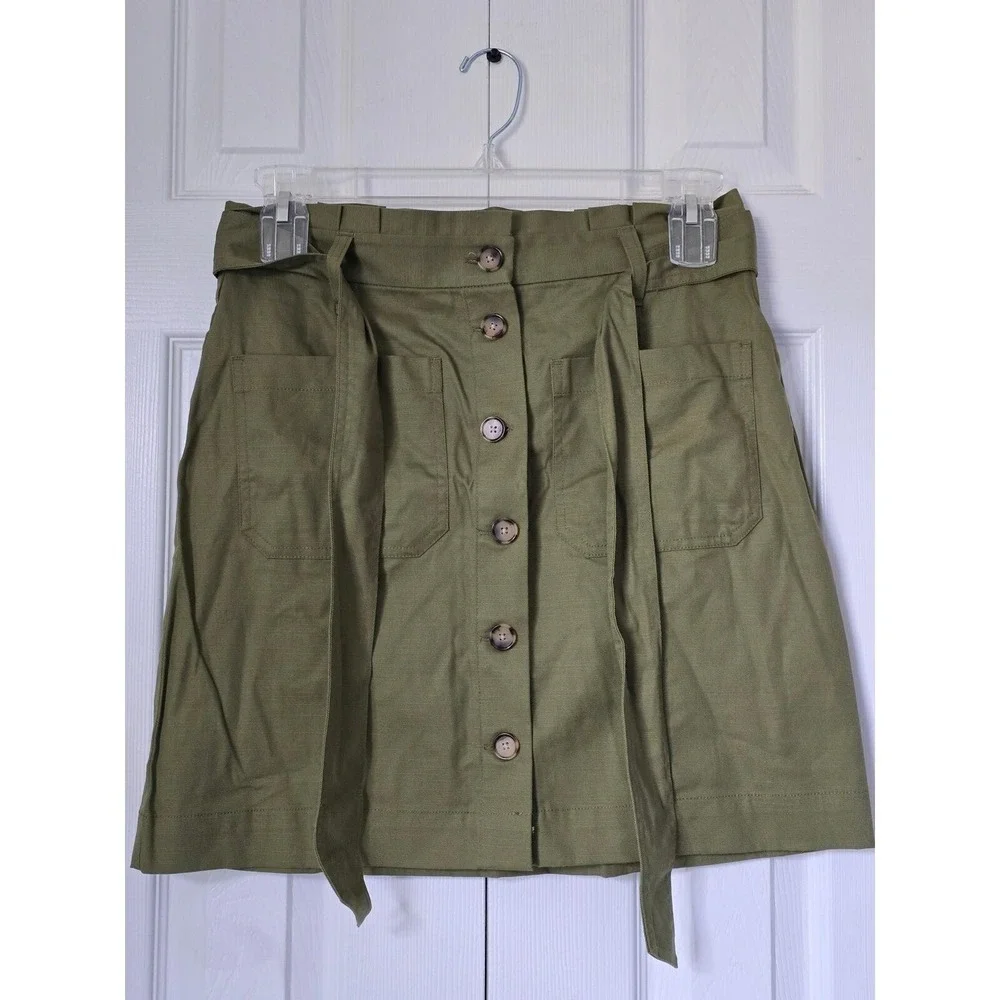 LOFT Outlet Olive Green Button Front‎ Paperbag Mini Skirt with Belt Size 6 NEW
